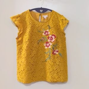 Mustard lace floral blouse - M
